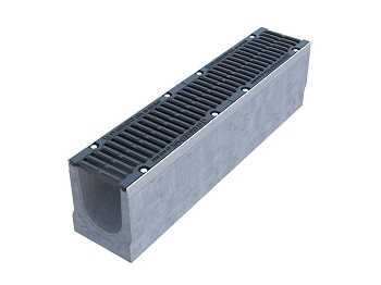 40630105 Лоток водоотводный бетонный коробчатый (СО300 мм), с чугунной насадкой, с уклоном 0,5% КUу